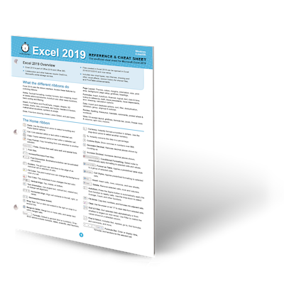 Excel 2019 printed cheat sheet
